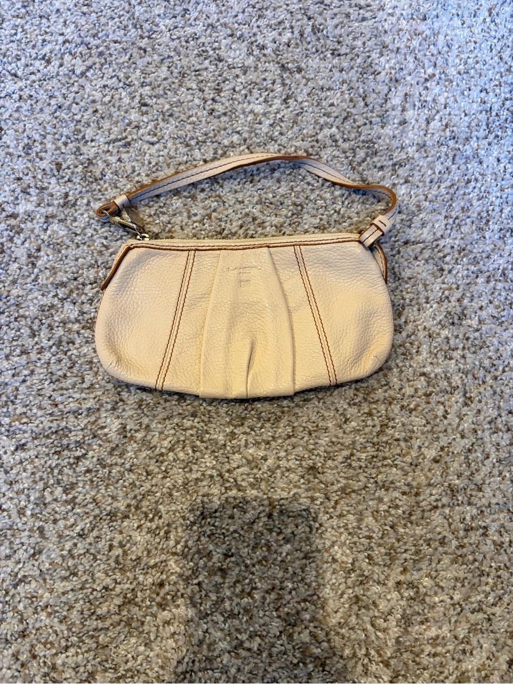 Pebbled Leather Beige Wristlet Clutch